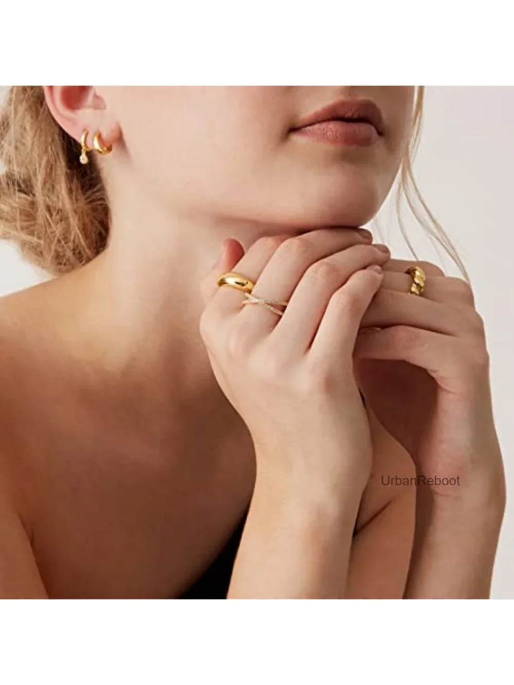 14K Gold Plated Criss Cross Ring with Cubic Zirconia CZ X Ring for Women